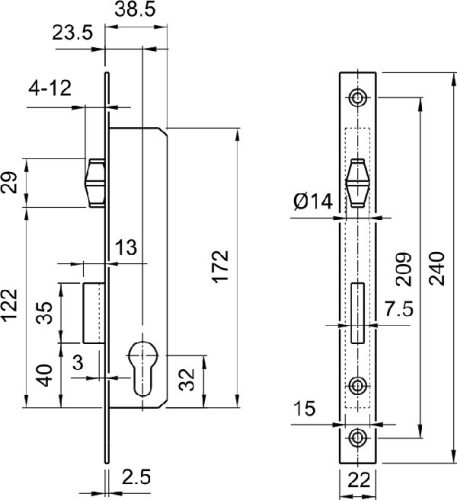 Elzett portálzár görgős 4cm 3390/25