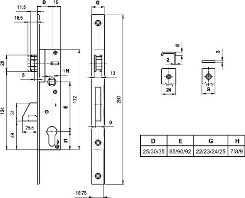 Elzett portálzár bev. kampós ret. vektor 35/85/24/8