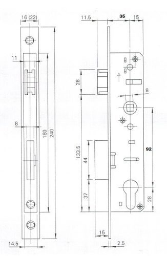 Elzett europortálzár műanyag ajtóhoz 40/92/16/8