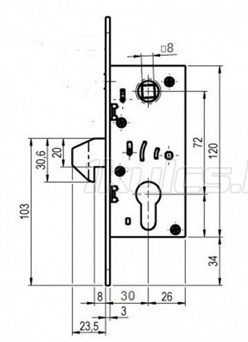 Elzett toloajtózár cilinderes 30/72/8 mm kampós !!!!!