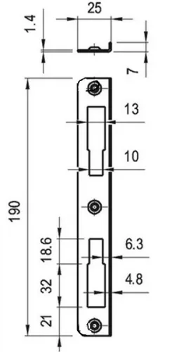 Elzett zárólemez 3410 visszacsípett kerek 7mm