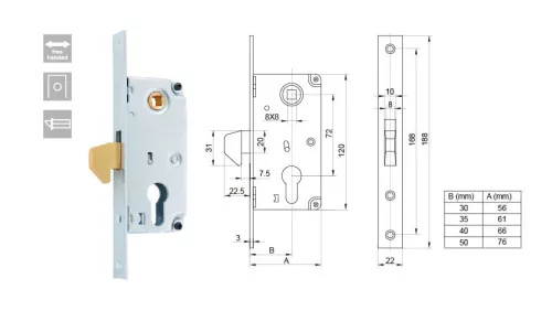 Anbo tolóajtózár cilinderes 30mm kampós 72mm váltós s001