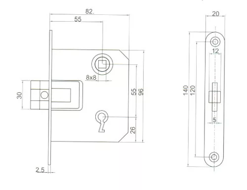 Anbo bevésőzár 3371/55 kulcsos /3671/ lövér tip.