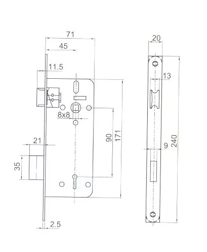 Anbo bevésőzár biztonsági7cm 2k.szögletes 410 bliszteres
