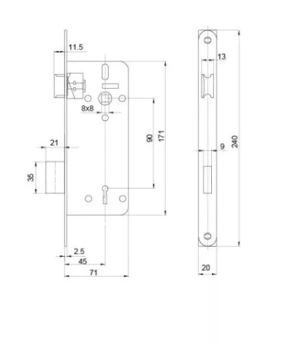 Anbo bevésőzár biztonsági 7cm-es 2k.3610 szögletes 410
