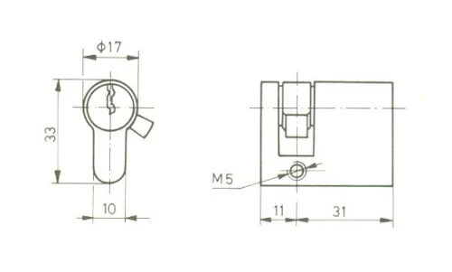 Elzett hengerzár félbetét 10/30mm 3 kulcsos réz 754