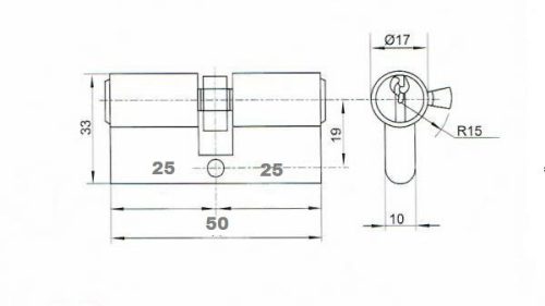 Anbo hengerzárbetét 25/25mm 3 kulcsos króm 2200