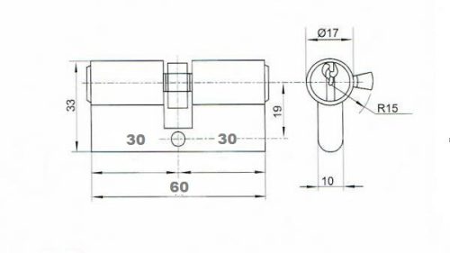 Anbo hengerzárbetét 30/30mm 3 kulcsos króm 2200