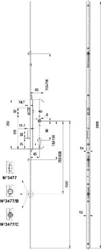 Elzett többpontos zár hosszúcs/perem/5p. 3477