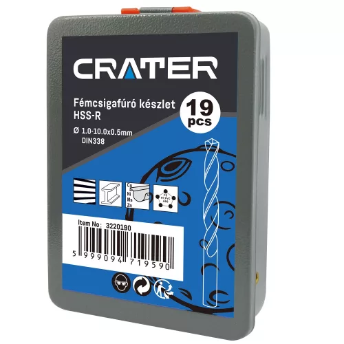 Crater fémcsigafúró készlet 1-10mm 19r. hss d338 fém d.