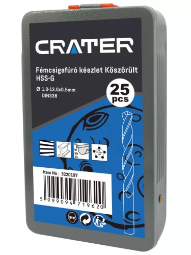 Crater fémcsigafúró készlet 1-13mm 25r. hss-g d338 köszörült